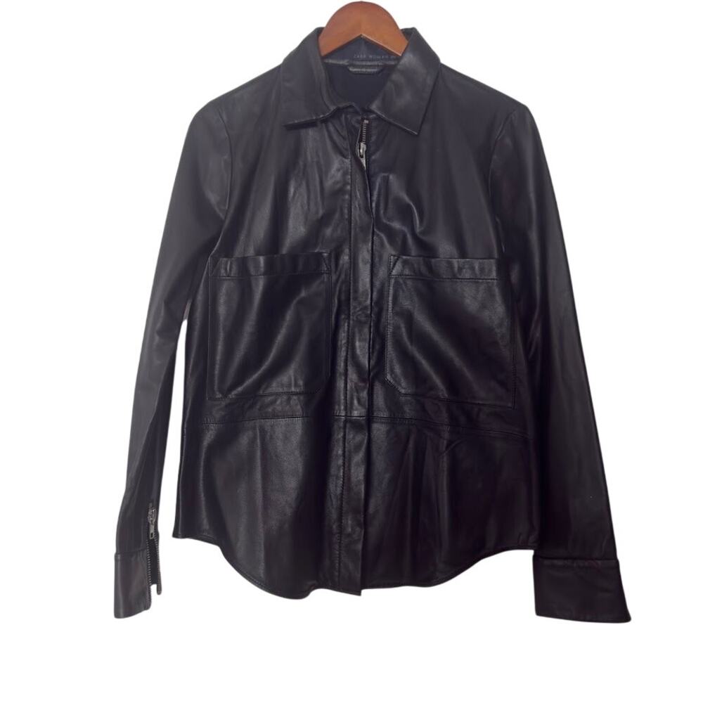 ZARA STUDIO BLACK ZIPPED LAMBSKIN LEATHER JACKET 5479/246 Size Small